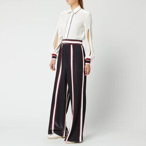 Golden Goose Black, White & Burgundy Striped Wide-Leg Track Pants